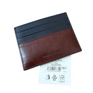 Minimalist slim credit card holder wallet vegetable dyed leather navy brown NEW